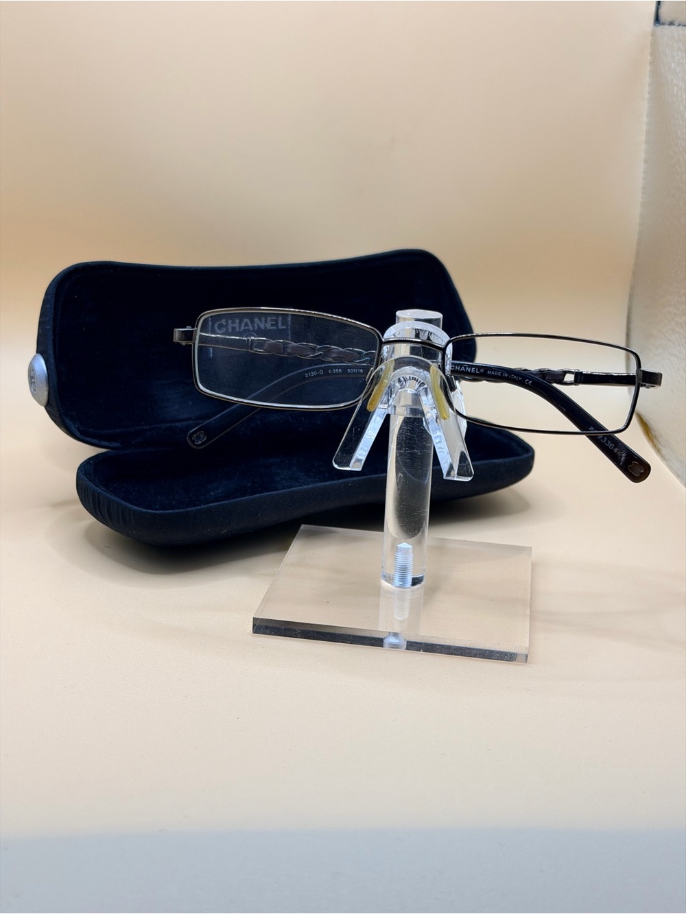 CHANEL Rectangular Metal Rim Eyeglasses